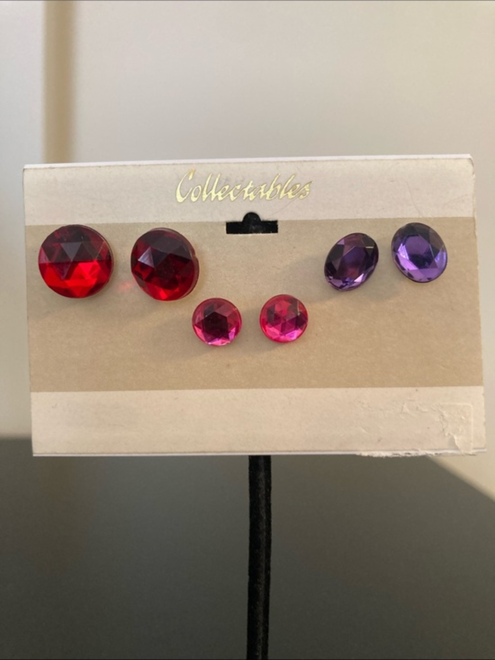 Multicolor Faceted Stud Earring Set - Red, Pink & Purple